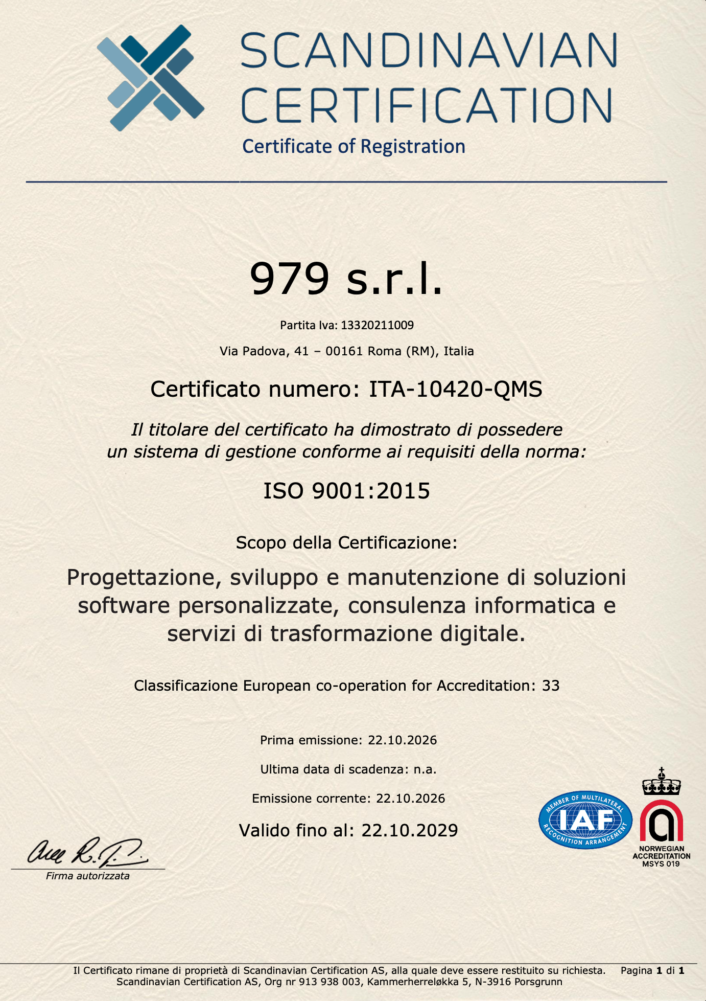 Certificato ISO 9001:2015